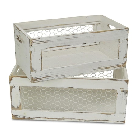 Cheungs Wood Crate with Chicken Wire Sides - Set of 2 FP-3889-2W